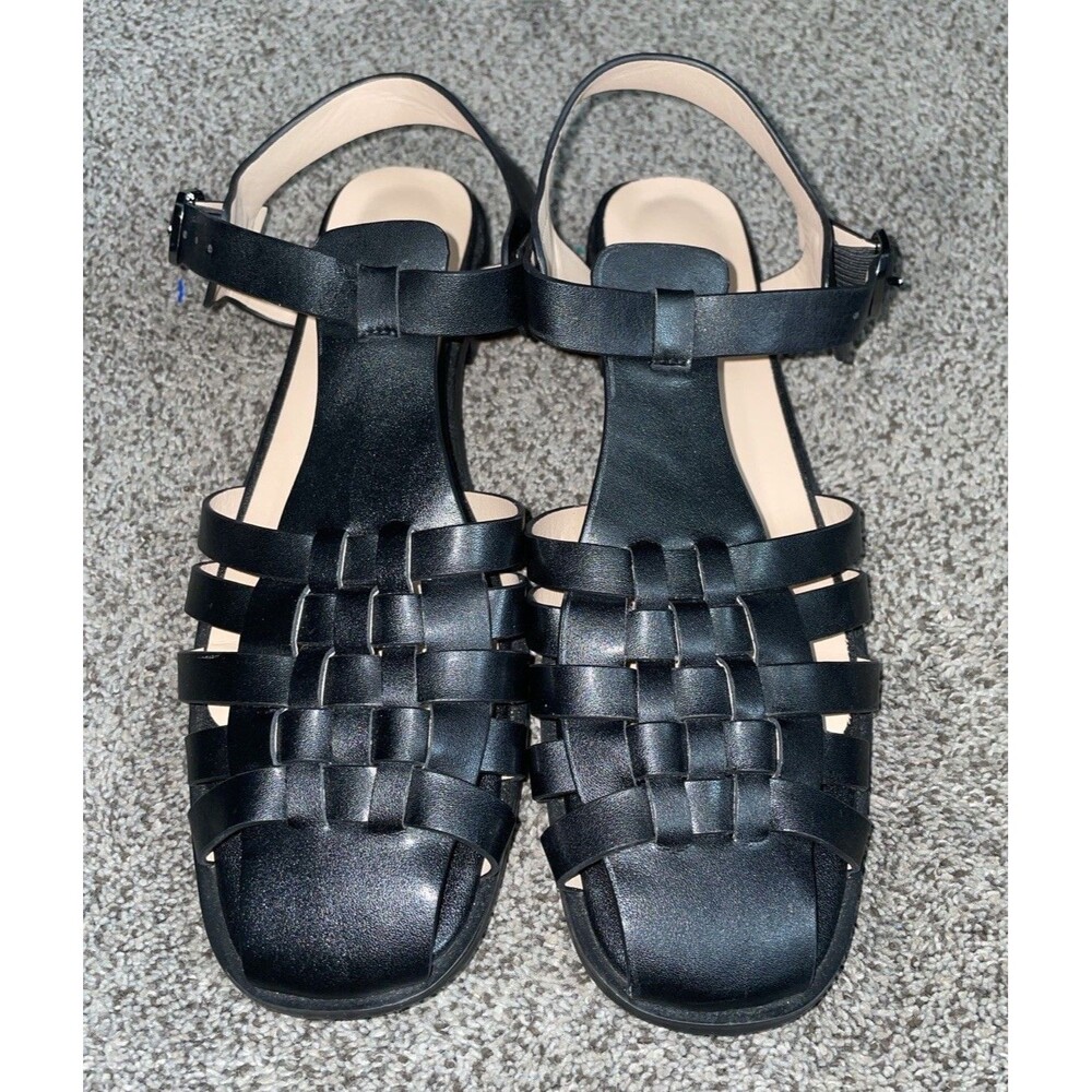 Womens Black Woven Fisherman Sandals Ankle Buckle Flat Cage Vero Cuoio 265